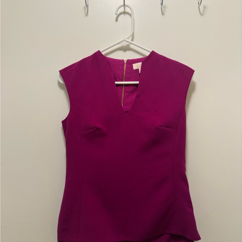 Ted Baker Paysy Funnel Neck Hi-Lo Blouse in Vibrant Magenta
